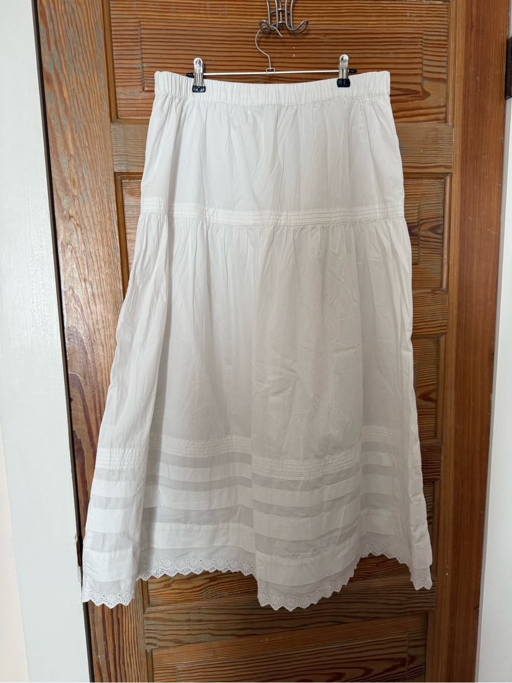 Quince Organic Cotton Poplin Pintuck Maxi Skirt White Medium Lined - Picture 13 of 14